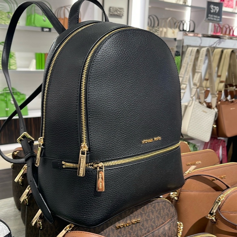 Michael Kors Rhea Medium Pebbled Leather Backpack
Black 
NWT - Picture 10 of 16